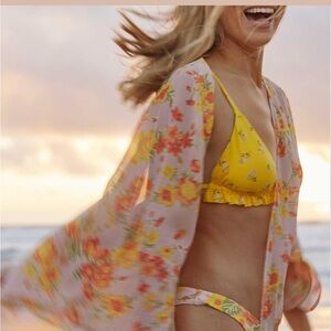 Aerie- Beach cover-up/ floral kimono with Orange and Yellow Accents